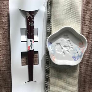 輪島塗箸、浮絵醤油皿、ランチョンマット　セット