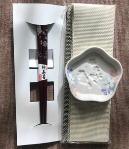 輪島塗箸、浮絵醤油皿、ランチョンマット　セット
