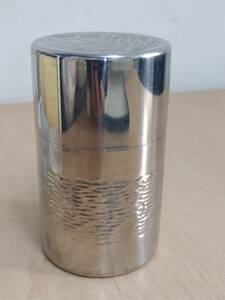 [茶器]ステンレス製 茶筒 刻印不明 18-8 STAINLESS [中古使用品]