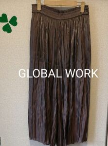 GLOBAL WORK (グローバルワーク）　シャイニープリーツフレア　ワイドパンツ　ブラウン　