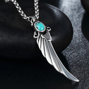  new goods wing turquoise necklace stainless steel silver /22/ men's silver accessory 
