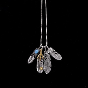  new goods turquoise feather stainless steel silver /43/ men's chain necklace silver accessory 