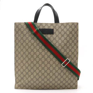 GUCCI グッチ ソフトGGスプリーム トートバッグ 2WAY ショルダーバッグ 縦長 PVC レザー カーキベージュ