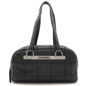 CHANEL シャネル チョコバー ショルダーバッグ ミニボストンバッグ 肩掛け キャビアスキン レザー ブラック 黒