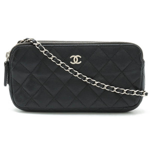 CHANEL シャネル マトラッセ Wジップチェーンウォレット チェーンショルダー 2WAY クラッチバッグ キャビアスキン 黒