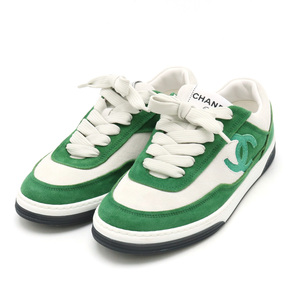 CHANEL シャネル ココマーク ロゴ スニーカー シューズ 靴 スエード ホワイト グリーン 白 緑 #37