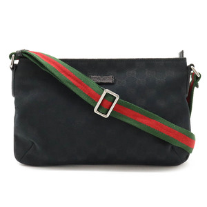 GUCCI グッチ GGキャンバス シェリーライン ショルダーバッグ ポシェット 斜め掛け レザー ブラック 黒 グリーン 緑