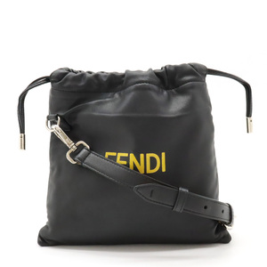 FENDI フェンディ ロゴ スモールポーチ ショルダーバッグ 斜め掛け 巾着型 レザー ブラック 黒 イエロー 黄色