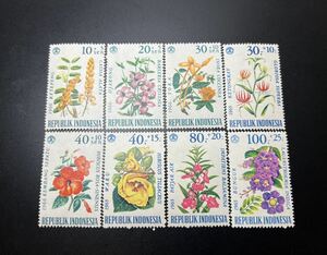 外国切手 インドネシア切手 1966年 花　8種 未使用 NH