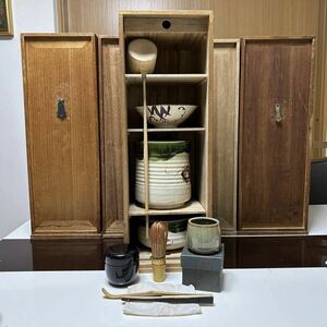 短冊箱　茶道具一式 10点揃　茶碗 柄杓 茶入　水指 建水　茶匙 茶巾 扇子　蓋置　茶筅　茶器　食器　★3★