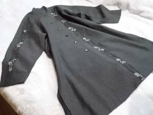  used beautiful goods kimono remake hand made feather woven OK black ground pattern .... tunic One-piece cardigan L LL 3L outside fixed form 510 jpy shipping including in a package OK