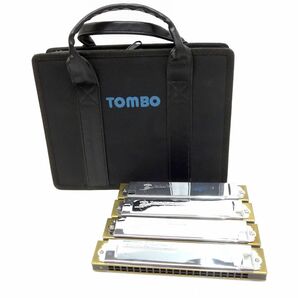 095 TOMBO トンボ Premium 21 プレミアム 複音 ハーモニカ A / A / Am / G 4本 セット ケース付き ※中古の画像1