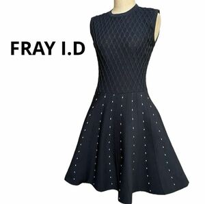 FRAY I.D ホールガーメント ワンピース ニット ノースリーブ Aラインブラック 黒 ノースリーブワンピース ひざ丈 パーティドレス 