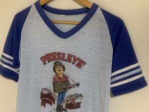 70's PRESLEYS' リンガーTシャツ 水色×青色 バンドT ロックT アメリカ製 ビンテージ VINTAGE ヴィンテージ アメカジ 古着 USED USA