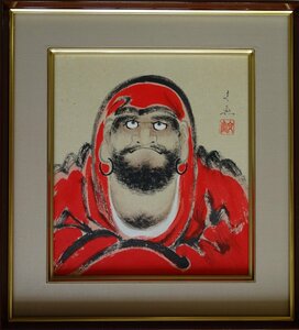 Art hand Auction Artiste : Bun'yo Nakatani Titre : Daruma rouge Technique : Peinture japonaise (Shikishi-e) No. 6-1-8.8, Peinture, Peinture japonaise, personne, Bodhisattva