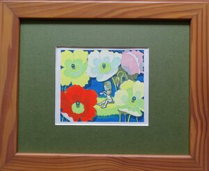 Art hand Auction 작가: FK(알 수 없음) 제목: 소녀와 양귀비 꽃 기법: 목판화 NO-R6-4-15.8, 삽화, 인쇄물, 목판화
