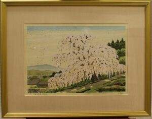 ・作者名：　井本雅夫・画題：春「春爛漫の滝桜」・技法：リトグラフ（410／450）（A1-HIO-R4-6-18-68.5）　　　　　　　　　　　　　　