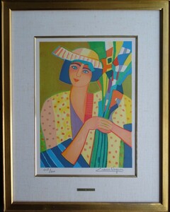 Art hand Auction ･作者名:フランヌ･ウアグネール･画題:花の贈物･技法:カラーリトグラフ 限定(228/300)〈GT169〉-R4-5-225-, 美術品, 版画, 石版画, リトグラフ