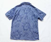 【送料無料】美品 MOMOTARO JEANS 桃太郎ジーンズ オープンカラー アロハシャツ メンズ 38 日本製 インディゴ 春夏物 織り花柄_画像4