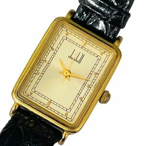 【Dunhill/ダンヒル】腕時計 QZ/クオーツ 825 ゴールドカラー 不動 社外革ベルト★