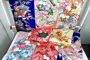 * recycle kimono kimono summarize together exhibition long-sleeved kimono set sale 10 point Kyouyuuzen embroidery aperture stop dyeing formal coming-of-age ceremony secondhand goods peace thing ..A0525