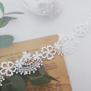 [No.32]90cmから★可愛いお花の刺繍ブレード ホワイトレース ケミカルレース モチーフ