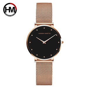 Hannah Martin HM社製 レディース腕時計 ローズゴールド ステンレス黒ブラックD　セイコー日本製ムーヴメント使用