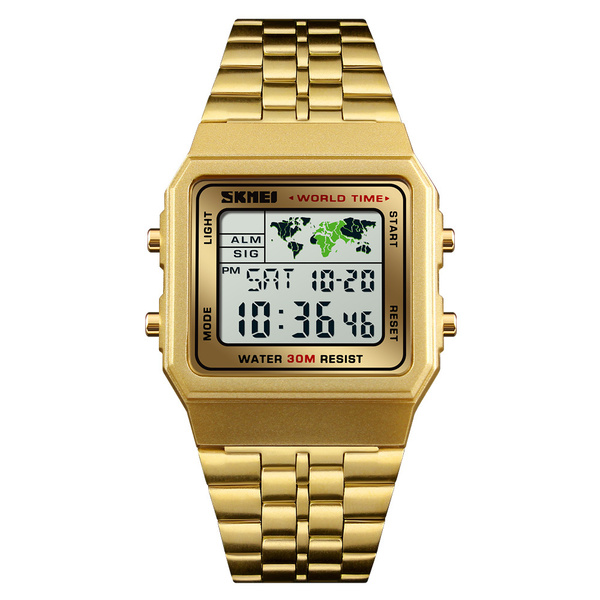 30m防水 デジタル腕時計 ステンレス スポーツ ゴールド金 CASIOカシオワールドタイムA500WA-1ではありません