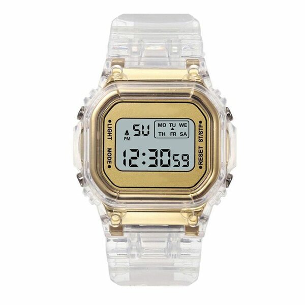 スケルトン防水軽量シンプルデザイン スポーツウォッチ デジタル腕時計レディース くすみカラーゴールド金 (G-shockではありません)
