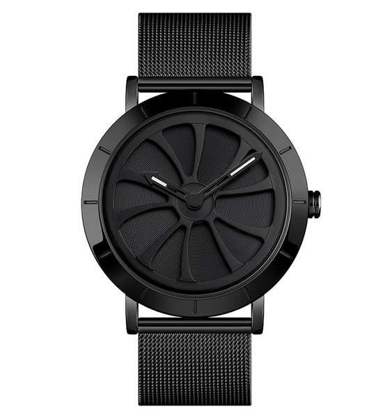 おしゃれでシンプル未来的デザインのアナログ腕時計ステンレス ブラックxブラック