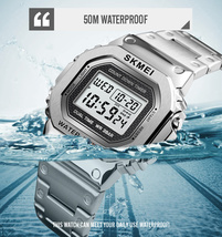 30m防水 ダイバーズウォッチ デジタル腕時計 ステンレス スポーツ シルバー銀CASIOカシオG-SHOCKではありません_画像6