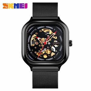 SKMEI社メンズ腕時計 自動巻きオートマチック ブラック30m防水ステンレス