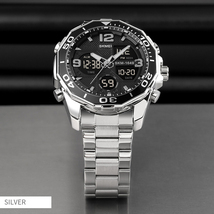 日本製ムーブメント30m防水 デジタル腕時計デジアナ クロノグラフスポーツストップウォッチタイマーステンレスシルバー×ブラック_画像5