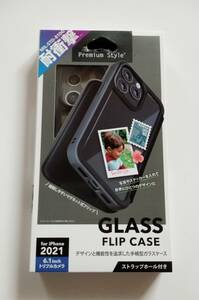 iphone 2021 13 6.1インチ 三眼 トリプルカメラ ガラス フリップ ケース 手帳型 ガラスケース PGA 黒 ブラック