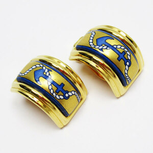  Hermes HERMES earrings the 7 treasures roasting metal / enamel Gold / blue / white w0318i