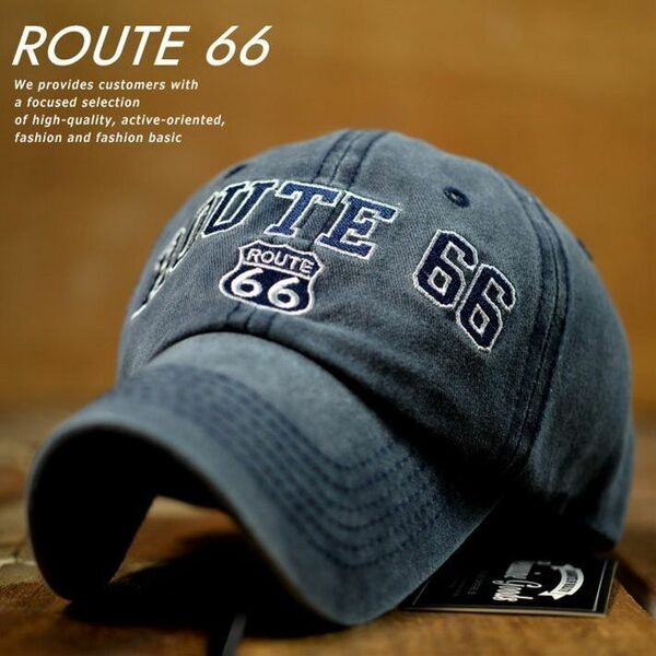 ROUTE66 Vintage ローキャップ キャップ アメリカの伝説 国道66号線 メンズ レディース 刺繍 ネイビー 新品