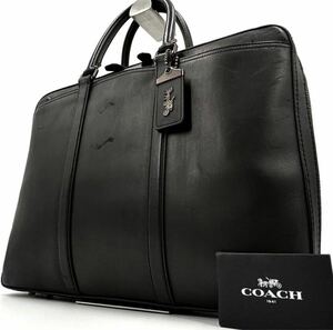 1円【 現行品・定価11万・美品 】COACH コーチ メトロポリタン スリム ブリーフ ビジネスバッグ2way メンズ グラブタンレザー 黒 A4 PC◎