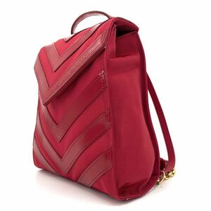 1 jpy { ultimate beautiful goods * ultra rare } Valentino galava-ni rucksack leather nylon chain flap Gold metal fittings Vintage red regular goods 