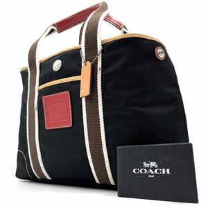 《 定価8万・正規品 》COACH コーチ ビジネス トートバッグ メンズ ナイロン レザー PC収納◎ ユニセックス チャーム ロゴ ブラック 黒