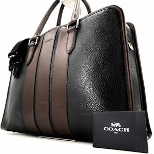 1 jpy { regular price 10 ten thousand * beautiful goods }COACH Coach bond business bag briefcase 2way leather wrinkle leather men's black tea shoulder A4* PC* independent 