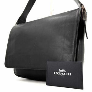 1円《 正規品・美品 》OLD COACH オールドコーチ ショルダーバッグ 90's メンズ グラブタンレザー 斜め掛け フラップ 本革 ブラック 黒