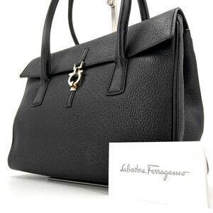 1円《 正規品・美品 》Salvatore Ferragamo サルヴァトーレフェラガモ ハンド トートバッグ メンズ ガンチーニ フラップ オールレザー 黒