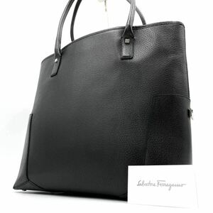 1 jpy { rare * ultimate beautiful goods }Salvatore Ferragamo Salvatore Ferragamo business tote bag men's shoulder ..A4 PC* leather independent Logo black 