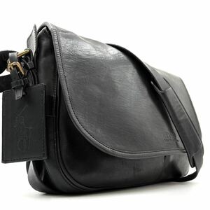 1 иен { редкий * прекрасный товар } Polo Ralph Lauren мужской сумка на плечо все кожа заслонка mesenja- type вдавлено . замша большая вместимость черный 