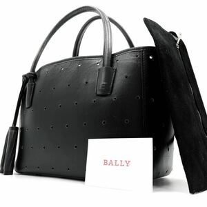 1 иен { прекрасный товар * сумка имеется }BALLY Bally большая сумка ручная сумочка портфель мужской все кожа чёрный перфорирование кисточка независимый 