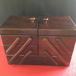  木製裁縫箱 ソーイングボックス 3段 昭和レトロ アンティーク G-Wood ※10