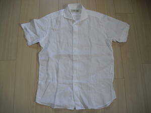 表記L　メーカーズシャツ鎌倉のリネン（麻）１００％　ワイドカラードレスシャツ！