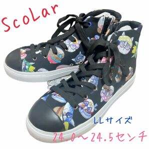 スカラー ScoLar ネコ総柄プリントハイカットスニーカー （ブラック）LL