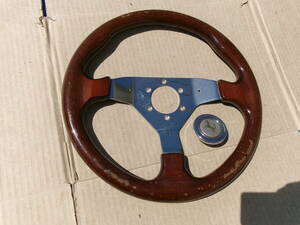  that time thing, old car, wood steering wheel 35,5., used, defect have, varnish peel off etc., horn button, freebie, Nissan, Toyota, Mazda, Mitsubishi, Suzuki, Daihatsu 