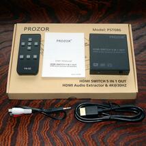 PROZOR HDMI切替器 音声分離機能　HDMI SWITCH 5 IN 1 OUT selector リモコン付き_画像1
